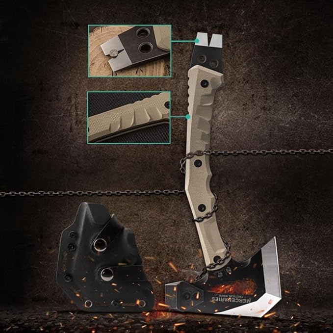 HX OUTDOORS Mercenarys Tactical Engineer Axes Multifunctional Explosion-Proof Axe Camping Artillery Fire Rescue Hammer Hiking Tools,Black