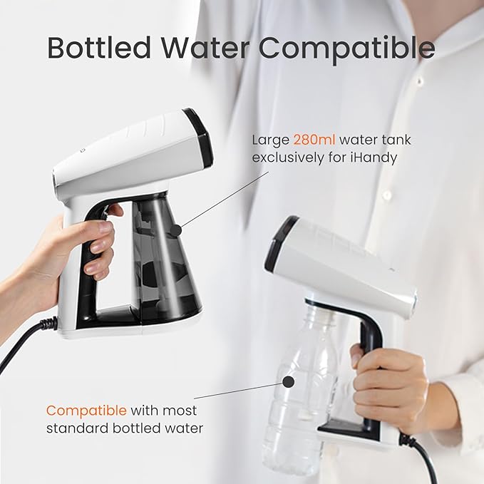 Osner Handheld Garment Steamer for clothes, 1450W Quick Heat Auto-trigger, Compact Travel Steamer, Clothes Steamer, Fabric Wrinkle Remover with Lint Brush Steam Nozzle (8.2 ft cord, White Plus)