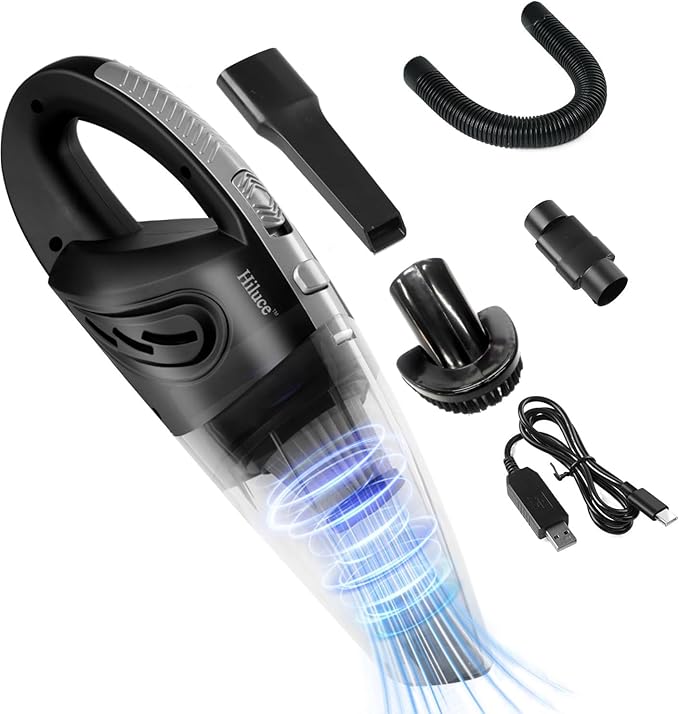 Car Vacuum Portable Cordless, Handheld Vacuum Cleaner High Power for Wet and Dry, USB Rechargeable Lightweight Cordless Vacuum, 0.45L Capacity Storage Bag,for Car/Stairs/Pet Hair(Black Silver)