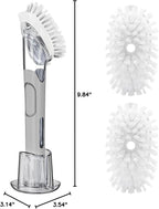 Soap Dispensing Replacement Dish Brush Storage Set with 2 PCS Brush Refills & Holder - RIMAY Dispenser Scrub Cleaning Scrubber Kitchen Dishwashing Dish Wand Handle for Dishes/Pans/Pots/Sink(Grey)