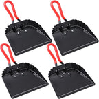 Uiifan 4 Pcs Industrial Metal Dustpans 12" Heavy Duty Dust Pan with Handle Commercial Dustpan Wide Scooper Dust and Debris Sweeping Tool Precision Edge Rubber Grip Loop Handle (Black)