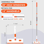 Professional Window Squeegee 2-in-1, Window Cleaner with 55" Extension Pole, Premium Squeegee for Window Cleaning, Streak-Free Window Cleaning Kit for High Windows, Shower Glass, Car Windshield