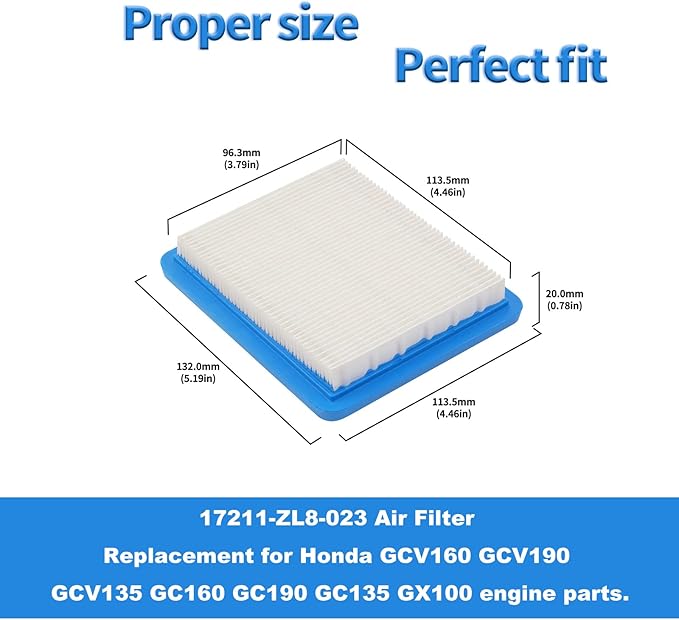 17211-Z8B-901 17211-zl8-023 Air Filter fit for Honda gc135 gcv135 gc160 gcv160 and gxv57 Engines Lawn Mower Air Cleaner 491588 399959 F220 tillers, Bomag BT60 (Blue 5 pack)