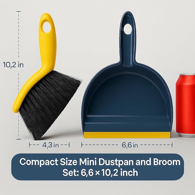 Dustpan and Broom Set Small – Mini Handheld Dustpan and Brush Combo for Home, Desktop, Sofa, Cat Litter, Car, Camping & Small Space Cleaning