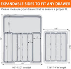 Expandable Silverware Drawer Organizer BPA Free Cutlery Organizer Small Utensil Organizer for Kitchen Drawers Adjustable Spoons Forks Knives Storage Divider, Gray