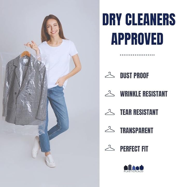 Plasticplace Clear Garment Bags on Roll, Heavy-Duty Plastic Coat Covers, 21” x 7” x 54”, Perforated with Pre-Slit Hanger Holes, Dustproof & Wrinkle-Free Storage, 320 Count Wardrobe Cover 0.65 Mil