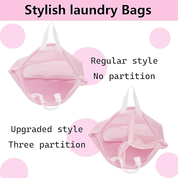 2 Pcs laundry bag with handles mesh laundry bags washing machine laundry totes travel storage and sorting bag for Clothes laundry bag for delicates(Pink2N)