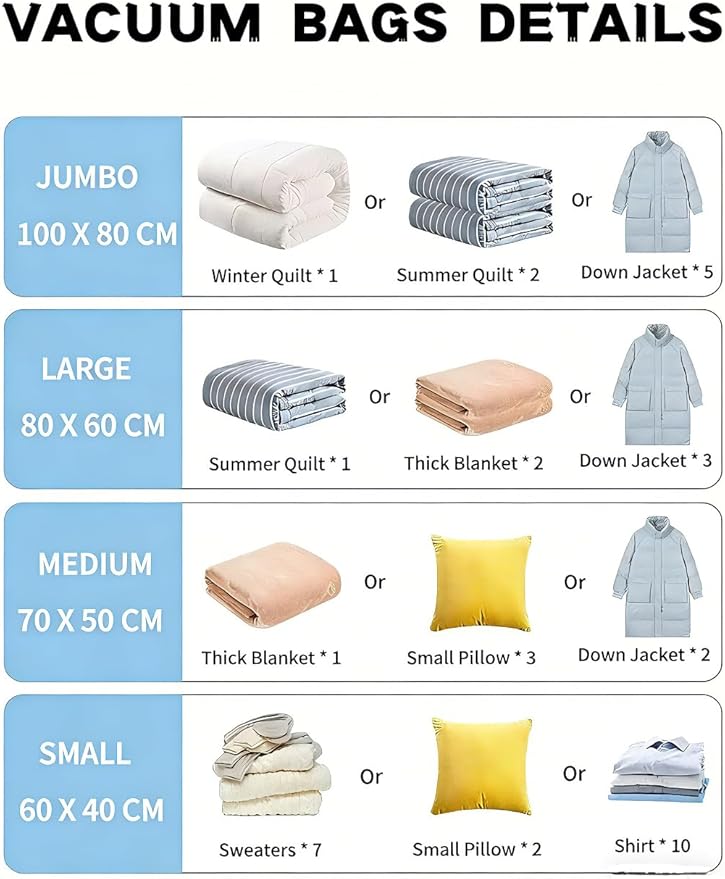 Vacuum Storage Bags with Electric Pump and Hand Pump,8 Pack Vacuum Seal Bags for Clothing,Space Saver Bags for Travel and Home(Large 60 * 80)
