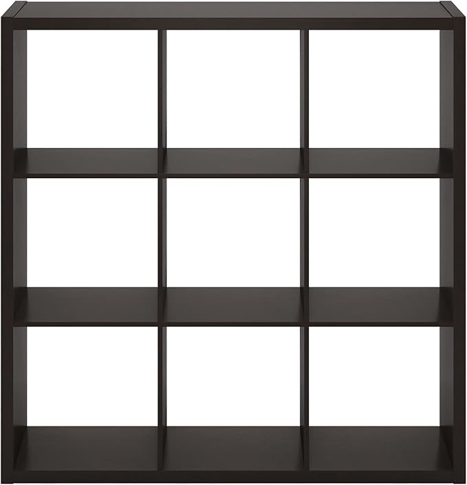 Furinno Cubicle Open Back Decorative Cube Storage Organizer, 9-Cube, Black Dark Oak