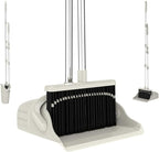 Broom and Dustpan Set for Home, Long Handle Upright Broom Dustpan Combo with Self Cleaning Dustpan Teeth, Standing Sweep Set for Kitchen Office Lobby Garage Floor Indoor Outdoor Cleaning