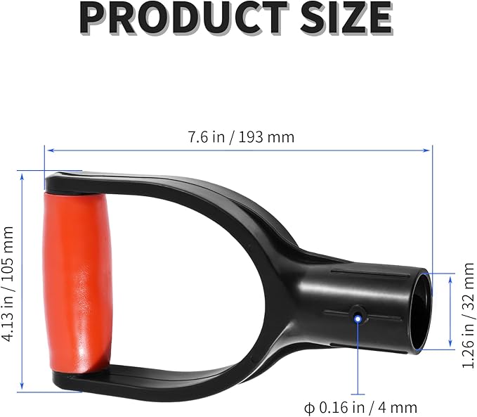 ID 1.26" Red & Black Shovel D-Shaped Grip Handle,PVC Shovel D Straight Grip Handle,Plastic Spade Replacement Snow Removal Garden Accessorie Backyard Digging,7.6×4.13-in(H*T)
