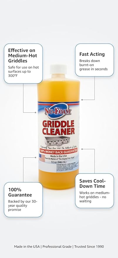 Nu-Foam Griddle Cleaner, Professional Flat Top Cleaning Liquid, 32 oz, for Commercial Griddles (4)