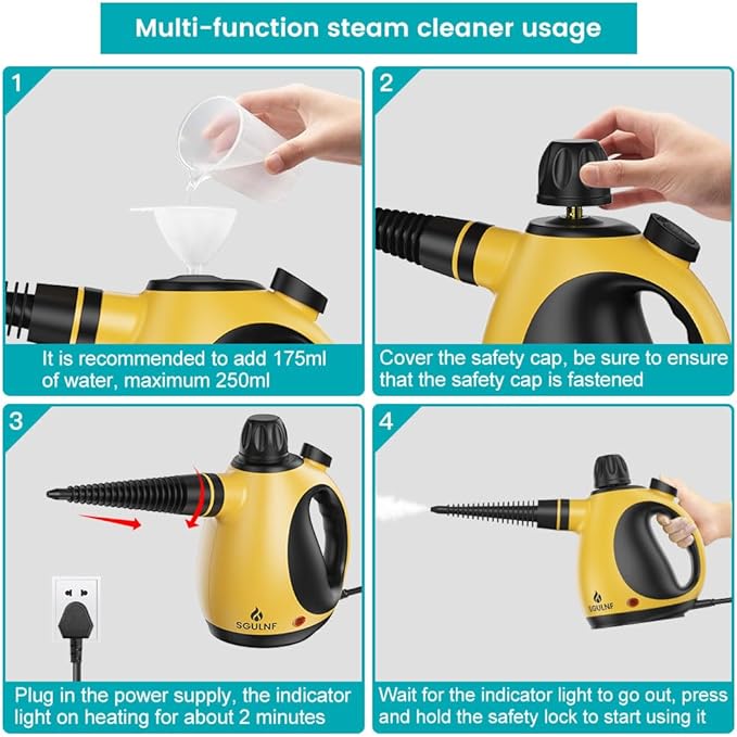 Handheld Steam Cleaner, Pressurized Steam Cleaner, Multi-Purpose Powerful Home Use Steamer for Cleaning, Car, Bathroom, Shower, Upholstery