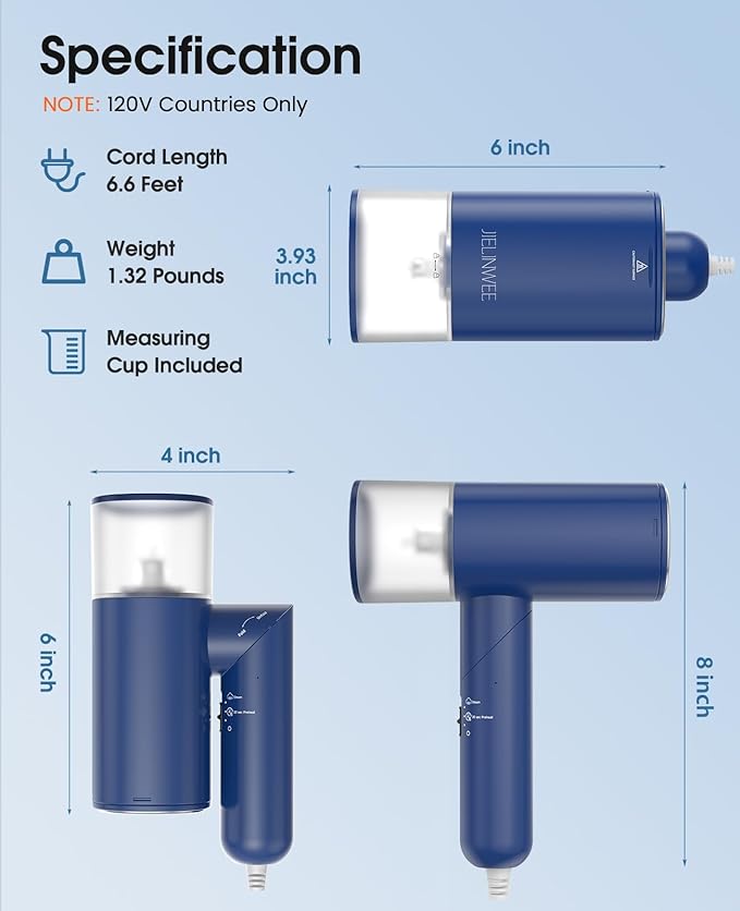 Handheld Steamer for Clothes, 1200W Foldable Travel Steamer, 20 Sec Preheat Garments Wrinkle Remover, 120V Portable Hand Iron with 150ml Water Tank, Clothes Steamer for Home Travel-Blue