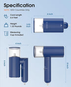 Handheld Steamer for Clothes, 1200W Foldable Travel Steamer, 20 Sec Preheat Garments Wrinkle Remover, 120V Portable Hand Iron with 150ml Water Tank, Clothes Steamer for Home Travel-Blue