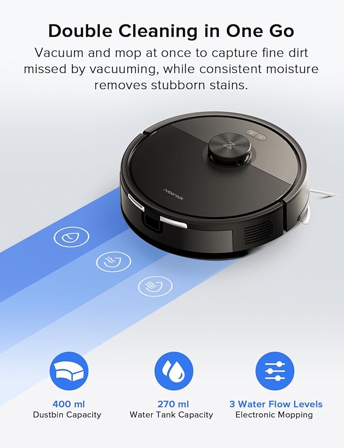 roborock Q7 L5 Robot Vacuum and Mop Combo, 8,000Pa Suction, Upgraded from Q5 Pro, Dual Anti-Tangle System, LiDAR Navigation, Multi-Level Mapping, Self-Charging Robotic Vacuum Cleaner, Black