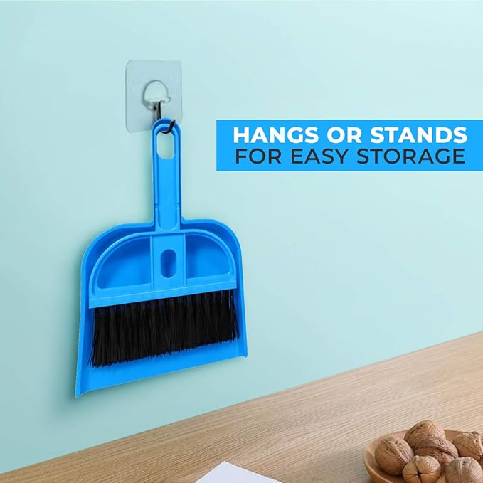 Mini Broom and Dustpan Set - Compact Cleaning Kit for Home, Car, Camping, Small Spaces, Pet Cleanup, and Travel - Durable Small Broom and Dustpan Set Mini - Blue Broom