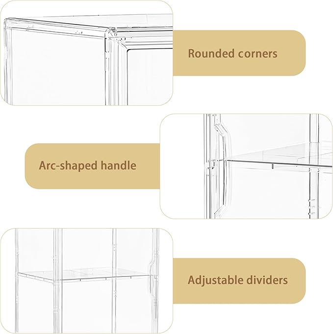 Large Clear Acrylic Display Case Shoe Storage Boxes With An Adjustable Divider,2 Pack 2 Tiers Clear Plastic Stackable Storage Bins With Lids Display Acrylic Box With Magnetic Door