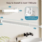 JAUREE Clothes Drying Rack Wall Mounted, Laundry Drying Rack Collapsible, Space Saving Wall Drying Rack Clothing Foldable, Tri-Fold Retractable Rack Outdoor Indoor with 18 Hooks, White