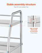 VEVOR Service Cart, 3 Layers Stainless Steel Utility Rolling Cart with Drawer, Lockable Wheels, Ideal for Laboratory, Hospital, Dental Use