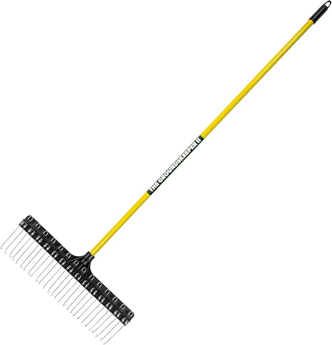 THE GROUNDSKEEPER II Rake 55-inch Lightweight Fiberglass Handle, 21-inch Head, Durable Steel Tines for Gardening, De-Thatching or Professional Landscaping