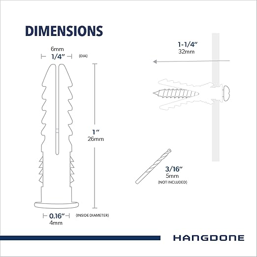 Ribbed Wall Anchors #8-#10 1-Inch with Screws 100-Pack, White, Plastic Anchor for Drywall/Concrete, Pan Head Phillips Screw Included