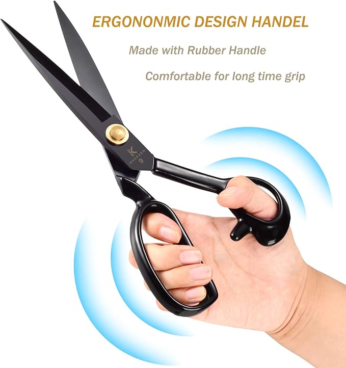 Sewing Scissors, 9 Inch Fabric Dressmaking Scissors Upholstery Office Shears for Tailors Dressmakers, Best for Cutting Fabric Leather Paper Raw Materials Heavy Duty High Carbon Steel(Right-Handed)