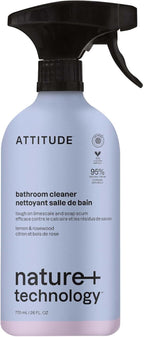 ATTITUDE Bathroom Cleaner Spray, Natural Origin Ingredients, EWG Verified, Eliminates Soap Scum, Limescale, Streak Free, Lemon & Rosewood, 26 Fl Oz