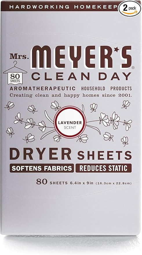 Mrs. Meyer's Clean Day Dryer Sheets Lavender, 80 Count (Pack of 2)