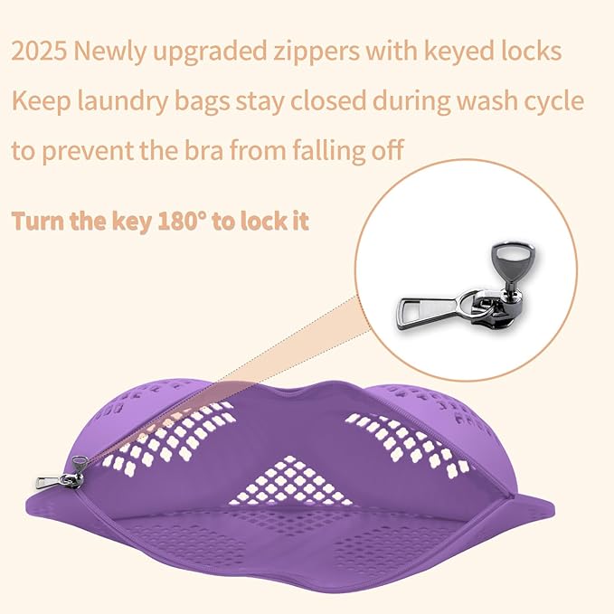 Bra Laundry Bag for Delicates, Machine Mesh Laundry Bags, Lingerie Protector for Bras, 2025 Upgrade No-Fallout Design - Lockable Zipper & 2 Keys for Bras, Underwear, Fits A-38DDCup