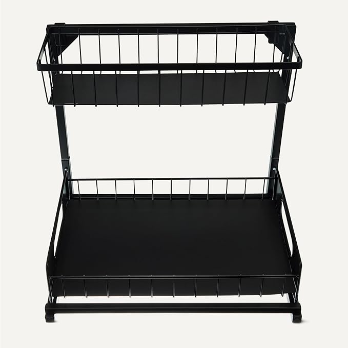 Amazon Basics L-Shape Under Sink Storage Pull Out Cabinet Organizer, Black, Pack of 2