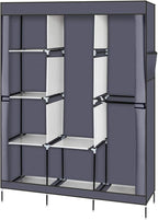 Portable Closet Wardrobe,71'' Closet Storage Organizer Rack with Shelves and Cover for Hanging Clothes, Non-Woven Fabric, Quick and Easy to Assembly (Gray)