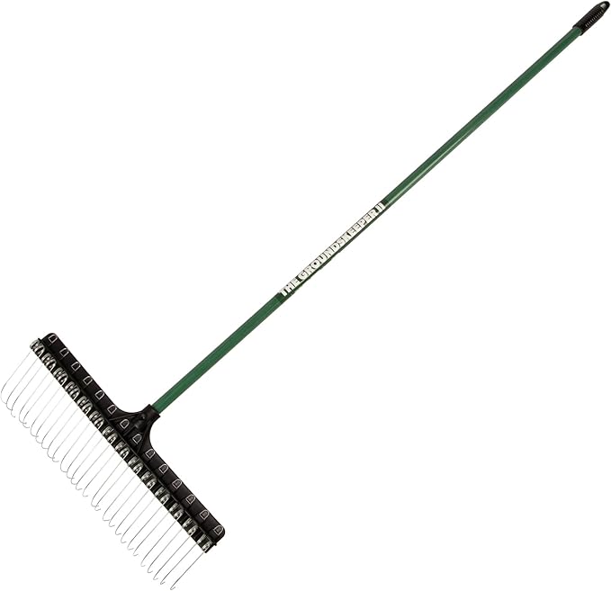 THE GROUNDSKEEPER II Green Rake 55-inch Lightweight Fiberglass Handle, 21-inch Head, Durable Steel Tines for Gardening, De-Thatching or Professional Landscaping