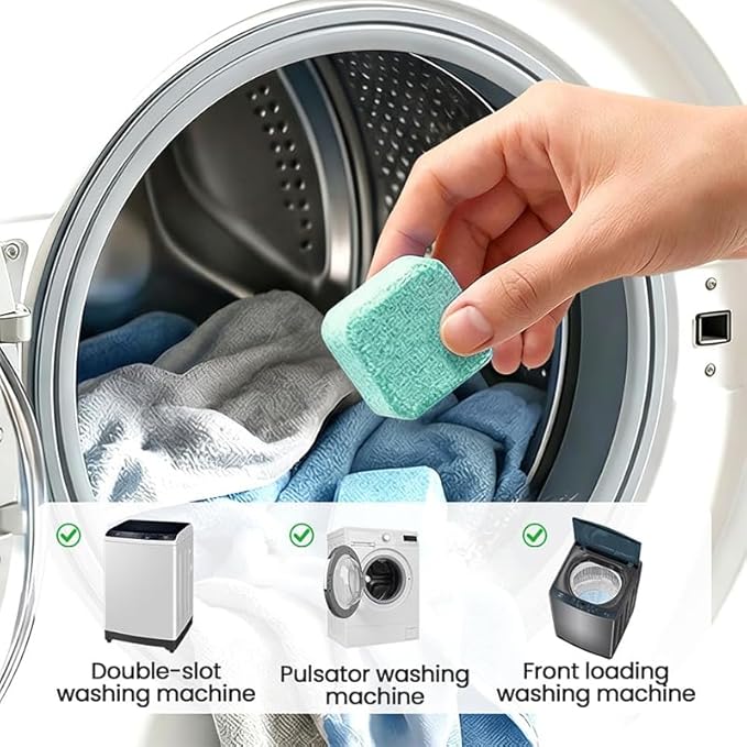 Washing Machine Cleaning Tablets: Powerful Deep Cleaning for Front Loader & Top Load Washer Machines - Clean Inside Drum and Laundry Tub Seal (48 pieces)