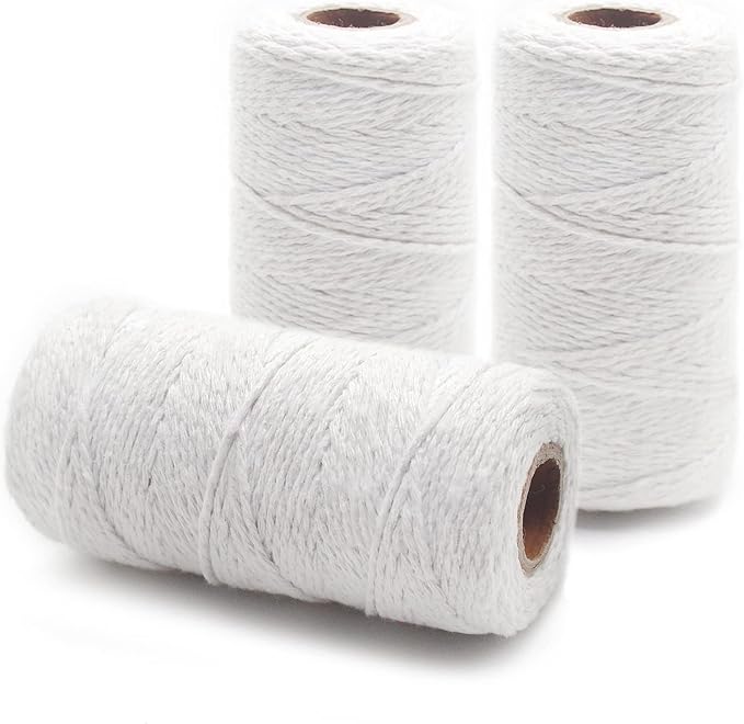 Anvin 984 Feet Cotton Twine Natural Jute Packing String - White for Bakers, Wrapping, Butchers, Baking, Arts and Crafts, Gardening (Pack of 3, 10 Ply 2mm Thick)