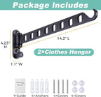Laundry Drying Rack - Wall Mounted Clothes Hanger with Swing Arm, 8-Hole Hanging Bar & Swing Away Coat Hanger Holder, Foldable Space Saving, 180° Rotation (2-Pack, Black)
