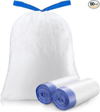 Trash Bags 6 Gallons Drawstring Garbage Bags 60 Count for Office, Living Room, Kitchen and Bathroom Trash Cans- Thickened, Stretchy, Unscented