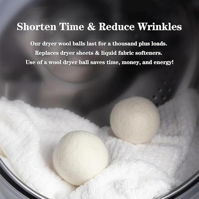 Wool Dryer Balls Laundry Reusable Wool Balls for Dryer Organic Premium New Zealand Wool Natural Fabric Softener Reduce Clothing Wrinkles Drying Clothes Faster Eco-Friendly 6 Pack XL