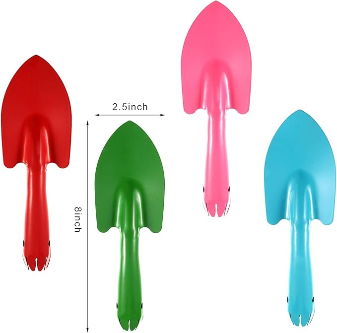 Honoson 4 Pieces 8 Inch Mini Trowel Set Sand Shovels Small Metal Hand Shovel Colorful Toy Spades Garden Tools for Beach Soil Planting Digging Gardening Transplanting