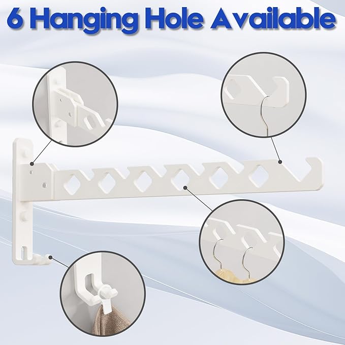 Wall Mounted Clothes Drying Rack, Wall Clothes Hanger Hook for Laundry Room, Clothes Hanger Foldable, Wall Clothes Rack Indoor, Perfect for Small Spaces, White 2 Packs