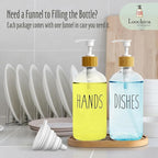 Clear Glass Soap Dispenser Set with Tray, Transparent Dish and Hand Soap Dispenser Set, Refillable Reusable Apothecary Soap Pump Dispenser Bottles for Bathroom and Kitchen