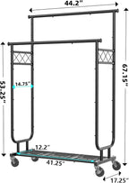 Ekisemio Heavy Duty Clothes Rack, Rolling Clothing Rack With Shelves Load 450 LBS, Double Rod Clothing Racks with Wheels for Hanging Clothes, Black