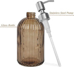 14Oz Brown Soap Dispenser Bathroom, Clear Glass Hand Soap Dispensers with Stainless Steel Pump, Refillable Dish Soap Dispenser for Kitchen, Countertop Soap Dispensers