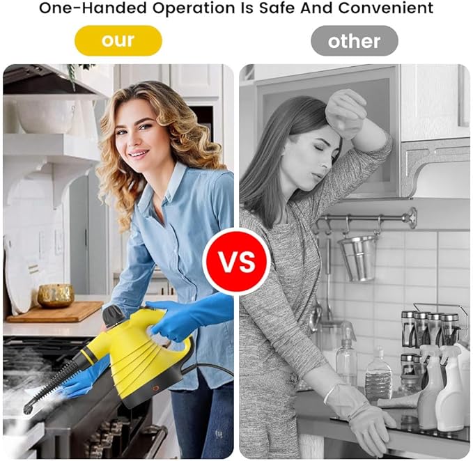 Handheld Steam Cleaner, Pressurized Steam Cleaner with 9pcs Accessories & Safety Lock, Natural Multi-Purpose Powerful Home Use Steamer for Cleaning, Car, Bathroom, Shower, Upholstery, Grout, Window