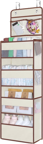 Univivi Over Door Hanging Organizers and Storage Nursery Closet Cabinet Baby Storage with 4 Large Compartments 2 Small PVC Pockets with 6 Side Pockets for Cosmetics, Toys and Sundries (Beige)