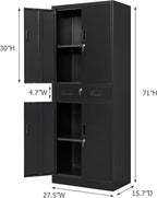 Metal Storage Cabinets with 1Drawer, 71" Storage Cabinet with 4 Locking Doors and 2 Adjustable Shelves, Steel Storage File Cabinet for Pantry Home, Kitchen, Office, Garage (Black)