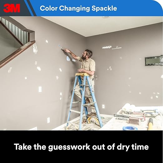 3M High Strength Spackling Compound 12 oz. and Putty Knife, Color Changing, Applies Blue, Dries White, Ideal for Use on Drywall, Plaster, Stoccu and Wood, Easy Interior and Exterior Repairs (CC-SIOC)