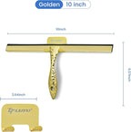 All-Purpose Silicone Shower Squeegee for Shower Glass Door,with 1 Hooks,for Bathroom Glass, Car, Tile Wall, Mirror Cleaning - Flower Shaped Handle for Easy-Grip 10 Inch Golden