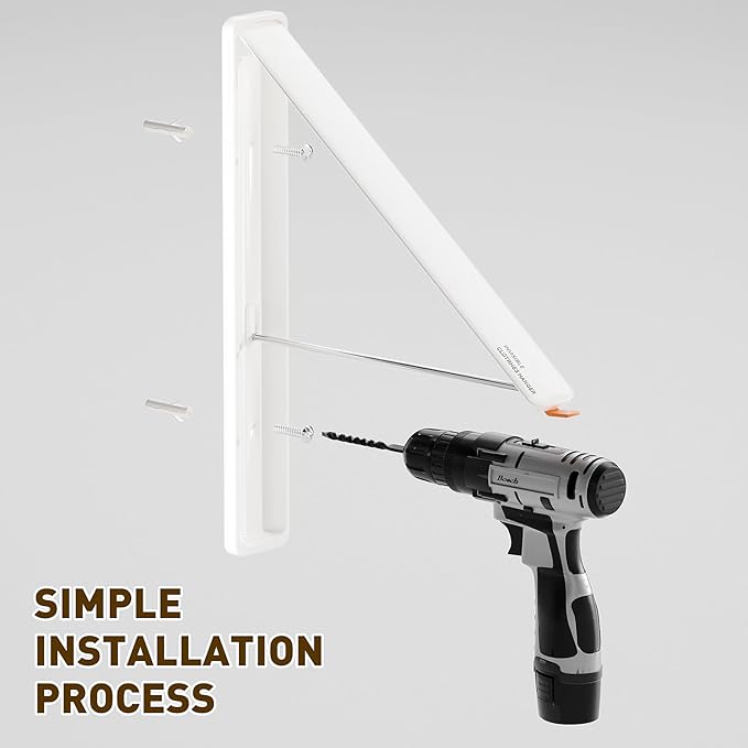 Clothes Drying Rack, Laundry Room Wall Mounted Retractable Clothes Hanger Drying Rack, Laundry Clothing Drying Rack Folding Indoor or Outdoor, Easy Installation Aluminium Dryer, 1pcs(White)