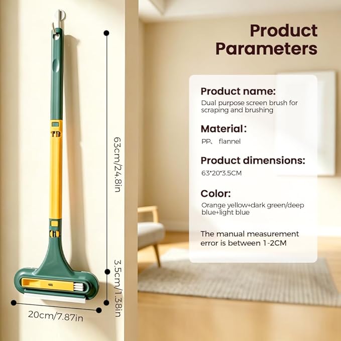 Window Screen Cleaning Brush,2 in 1 Window Screen Cleaner Tool with Squeegee,Mesh Screen Cleaner,Multi-Purpose Cleaning Brush for Patio, Door, Porch Screens (2 Yellow)